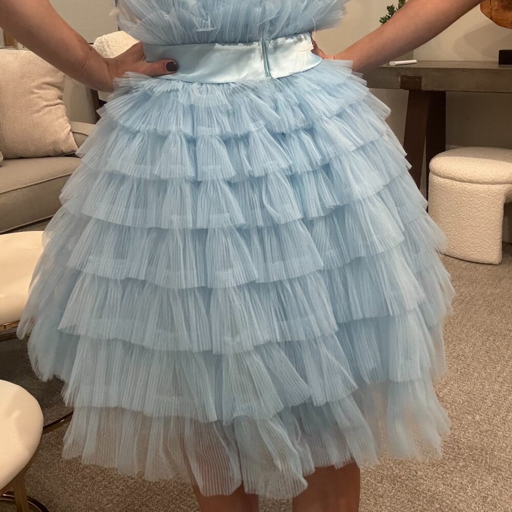 Light Blue Ruffles Cocktail Dress - Picture 2 of 3